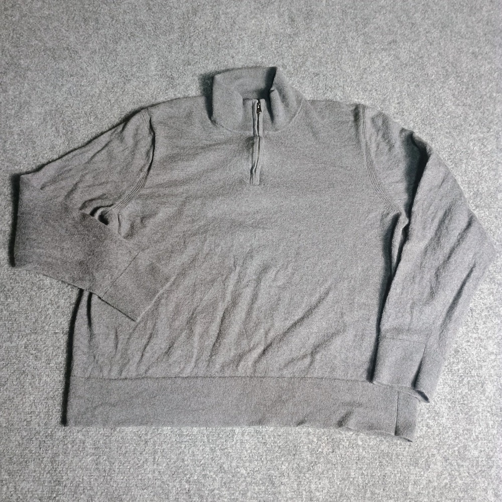 Banana Republic Men XXL Merino Wool Gray 1/4 Zip Sweater SHRUNK Fits L